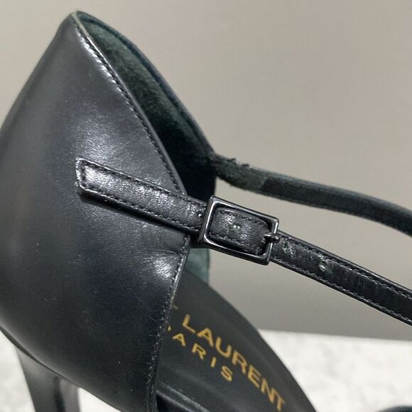 Saint Laurent Paris Black Leather Janis Studded T Strap Platform Pumps Size 37.5 - Picture 8 of 16